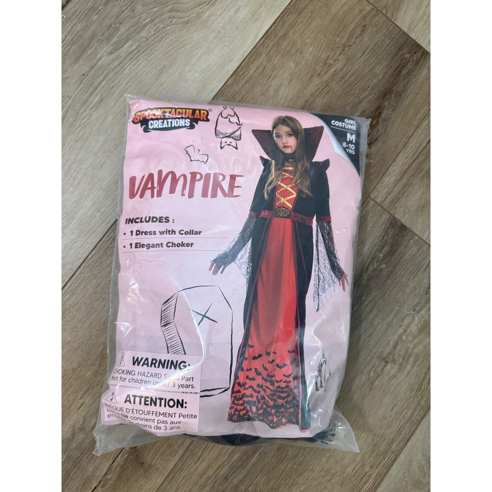 spooktacular creations vampire halloween costume, kids girls size medium (8-10)